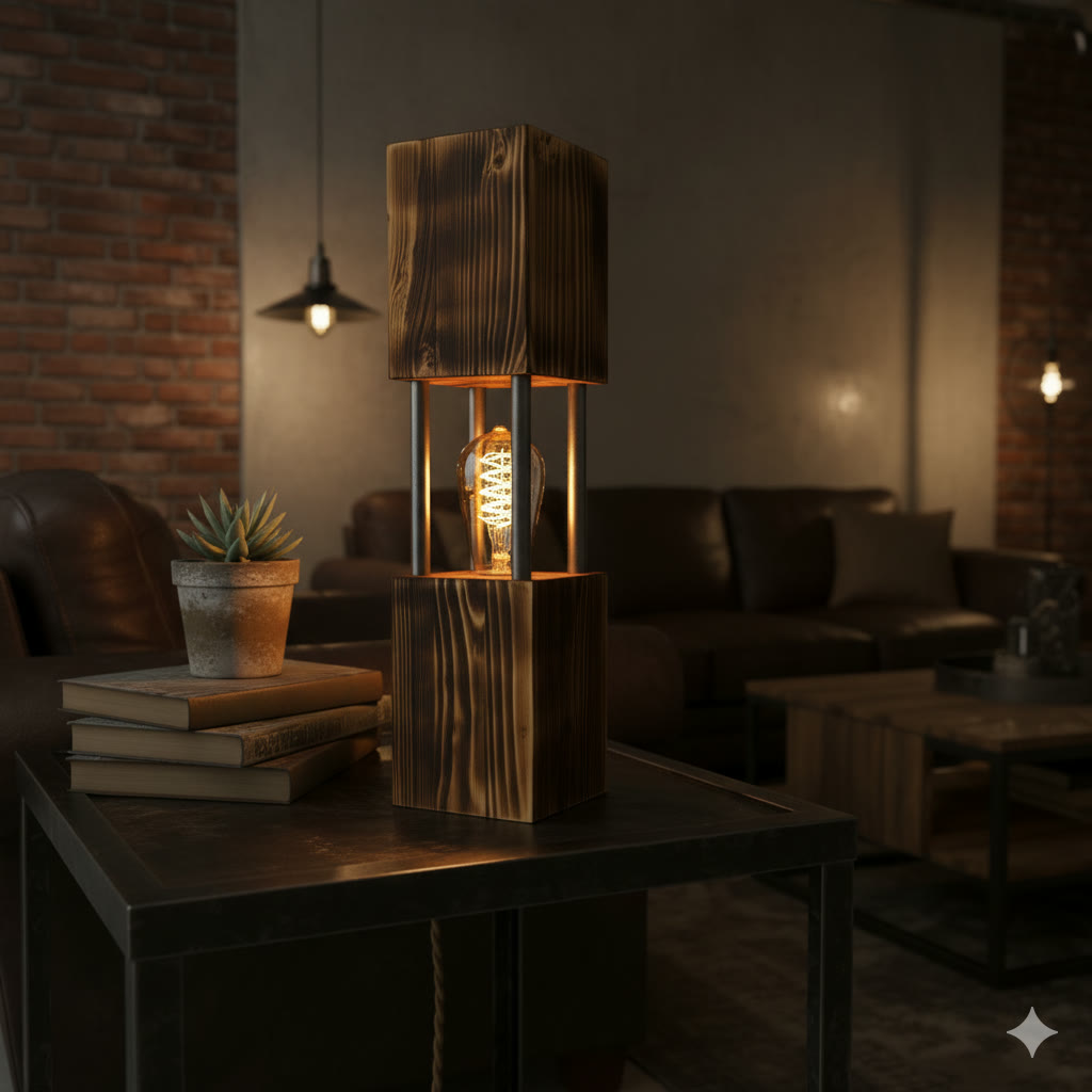 Lampe bois & métal